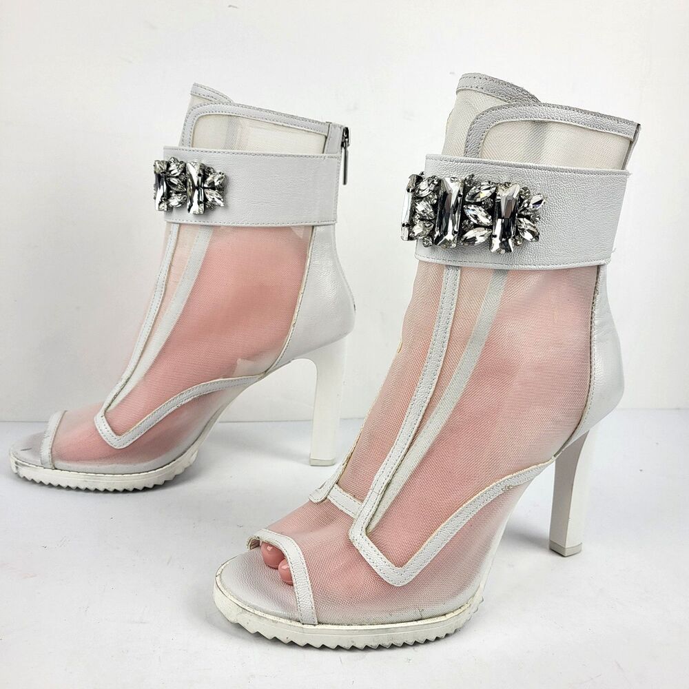 Karl Lagerfeld Paris Women's Bootie Blayze Clear/Bright White Mesh 8M Wedding